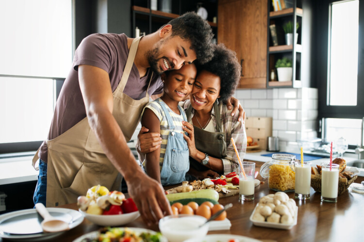 family preparing healthy meal together